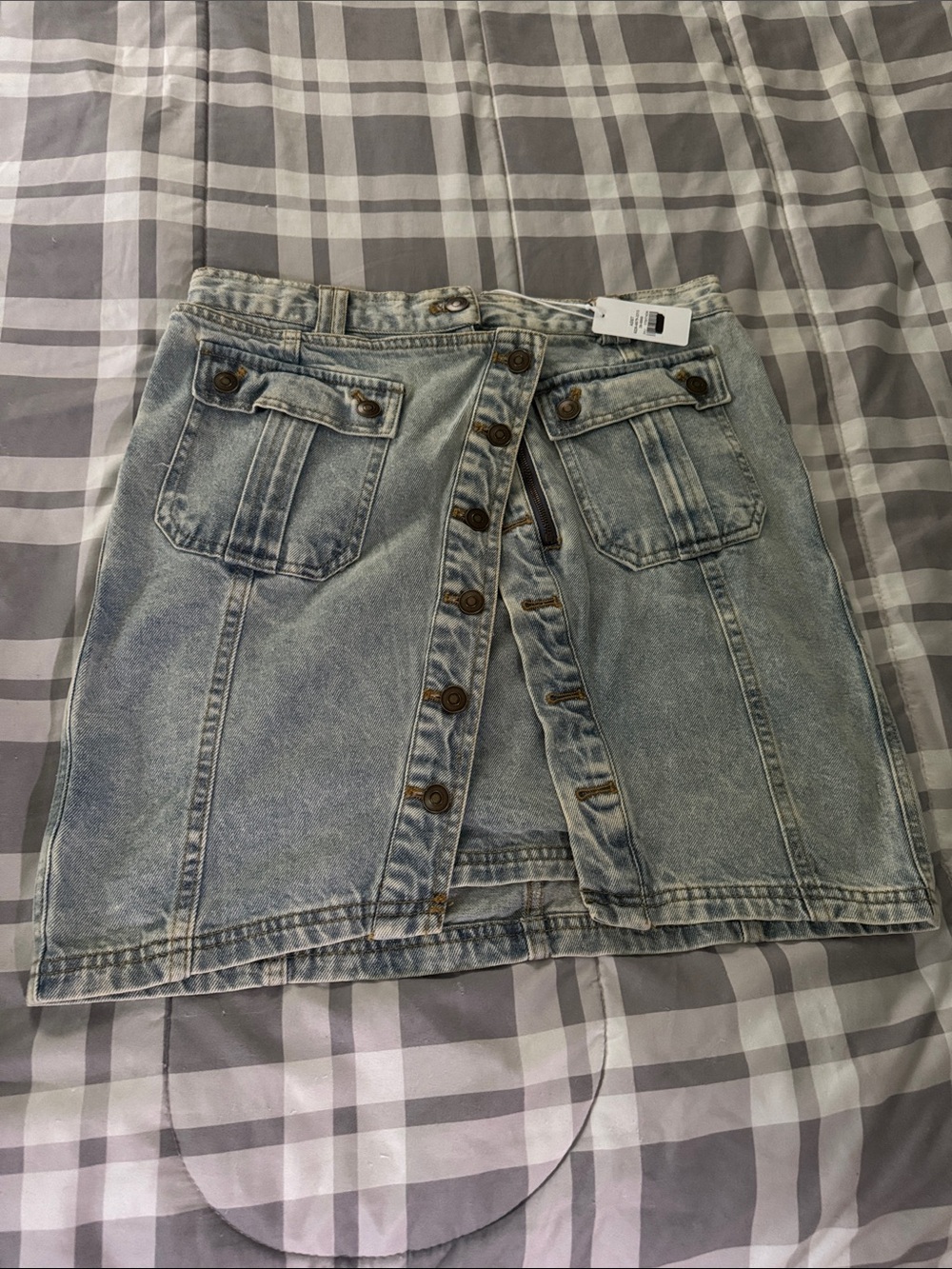 Light Blue Denim Button-Front Mini Skirt